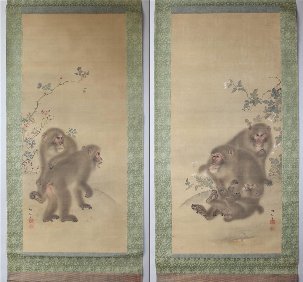 Appraisal: STYLE OF SOSEN JAPANESE TH CENTURY PAIR OF MONKEY PAINTINGS