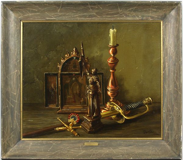 Appraisal: Signed Danvil French still life sword with candle Joan of