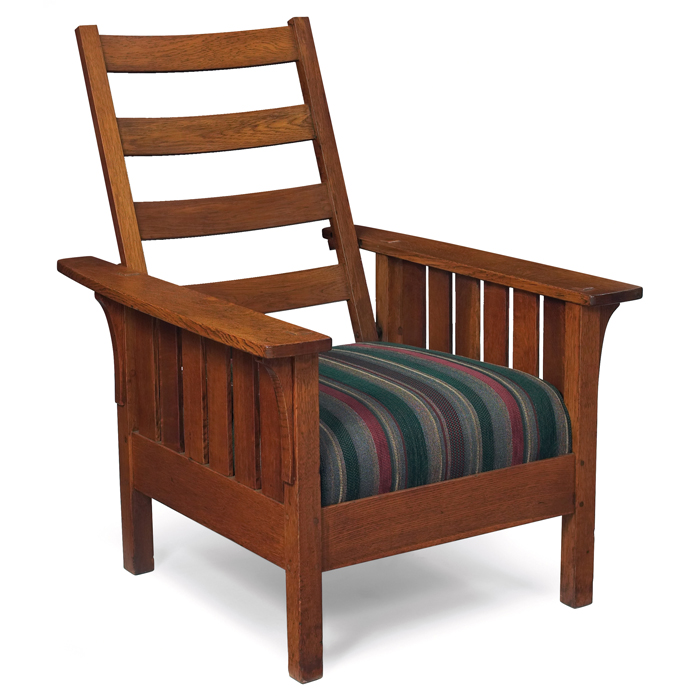 Appraisal: L and JG Stickley Morris chair similar to flat-arm form