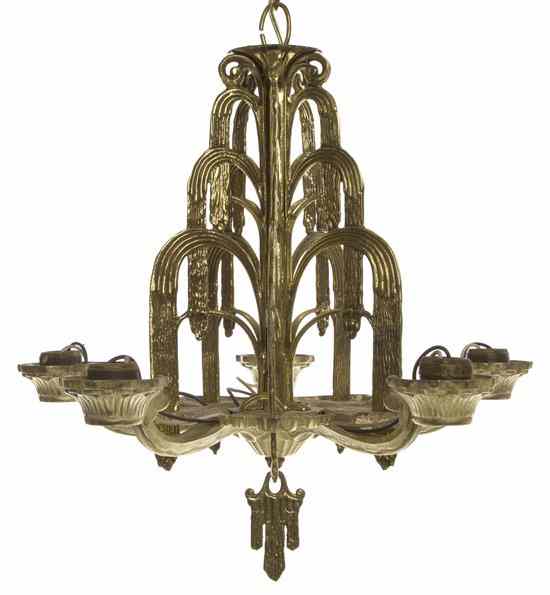 Appraisal: An Art Deco Style Five-Light Fixture having a waterfall cast