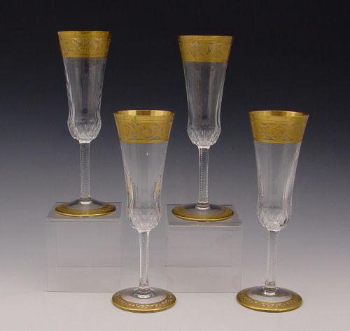 Appraisal: SET OF ST LOUIS GOLD GILT ENGRAVED CHAMPAGNE FLUTES Clear