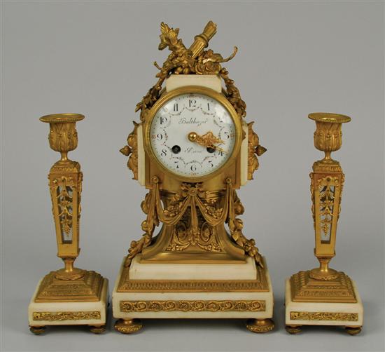 Appraisal: LOUIS XVI STYLE WHITE MARBLE AND GILT BRONZE THREE PIECE