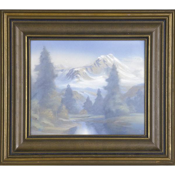 Appraisal: ROOKWOOD Fine and large Scenic Vellum plaque painted by Fred