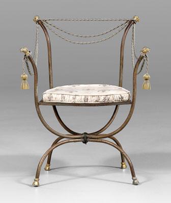 Appraisal: Directoire style armchair iron steel and white metal rope and