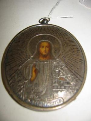 Appraisal: A RUSSIAN ICON th century marked of oval form depicting