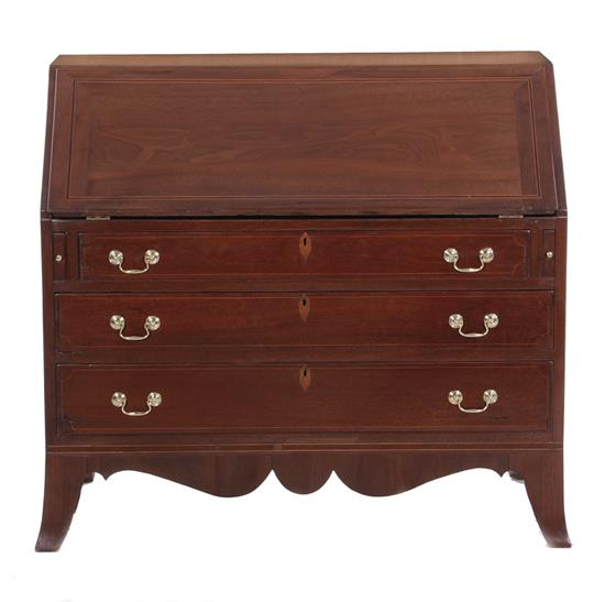 Appraisal: Federal inlaid mahogany desk circa slant front fitted interiors above