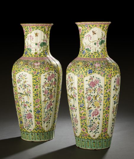 Appraisal: Impressive Pair of Chinese Famille Jaune Porcelain Vases each of