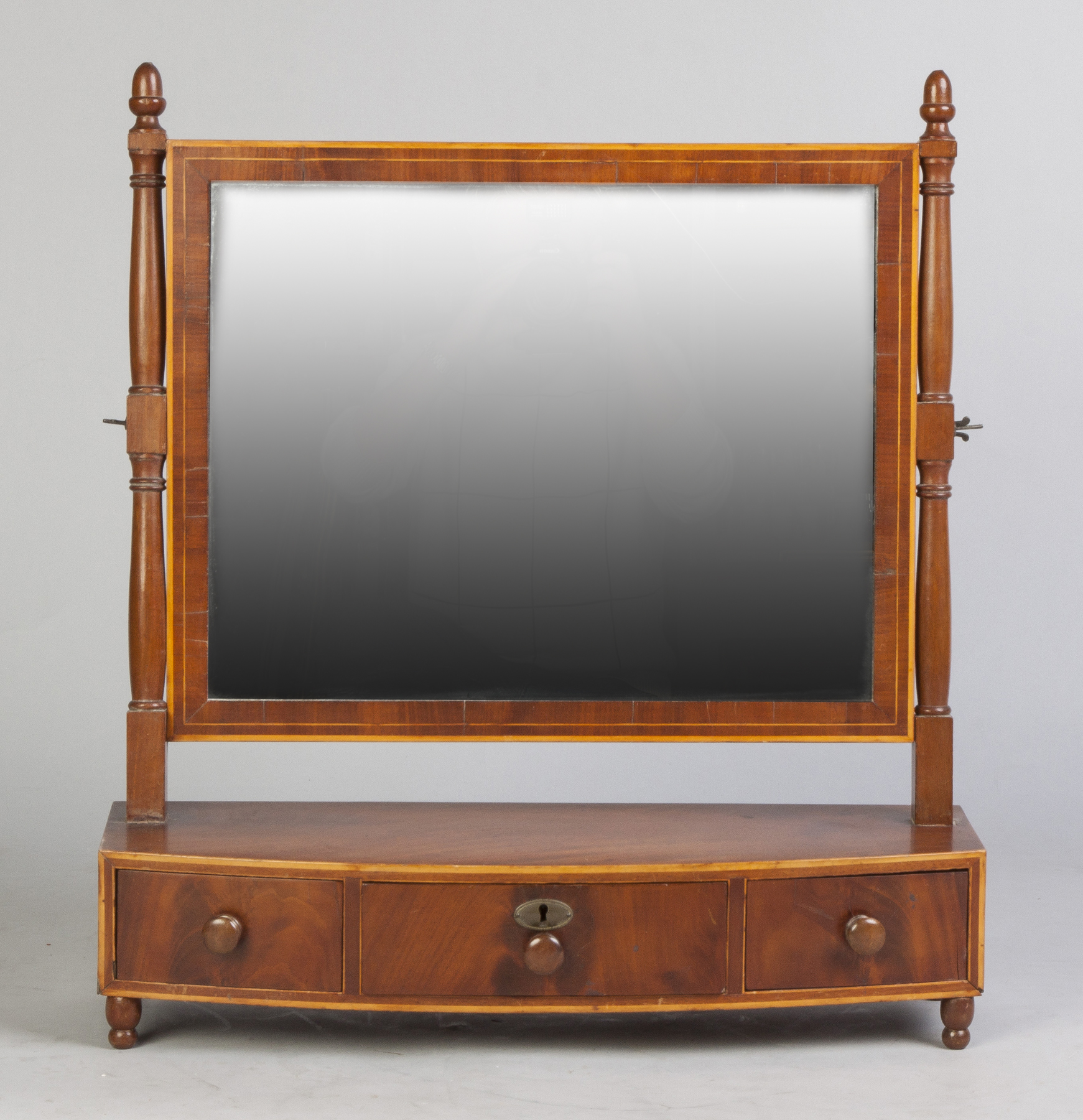 Appraisal: Sheraton Inlaid Mahogany Shaving Mirror Early th cent