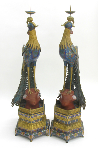 Appraisal: LARGE PAIR OF CHINESE CLOISONNE ENAMEL BIRDS each a Phoenix