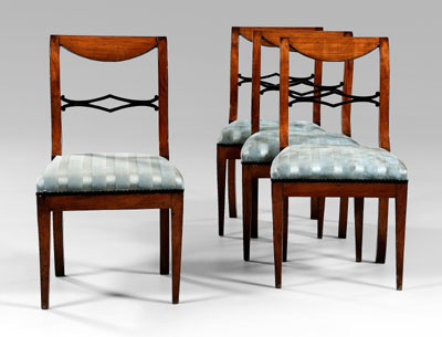 Appraisal: Set of four Biedermeier fruitwood side chairs each with scrolled