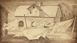 Appraisal: ETHEL MAGAFAN - PENCIL SIGNED ETCHING Titled 'Clothesline' in pencil