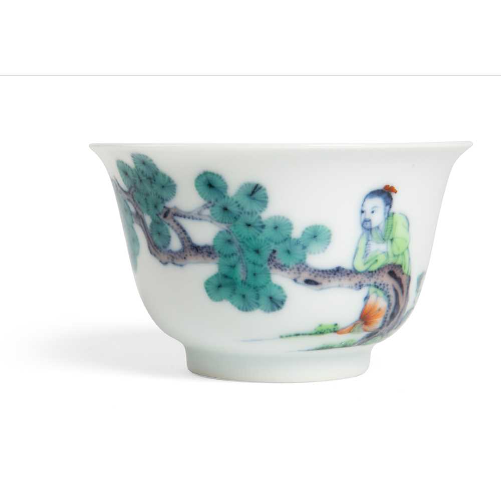 Appraisal: DOUCAI 'SCHOLAR AND PINE TREE' CUP YONGZHENG MARK raised from