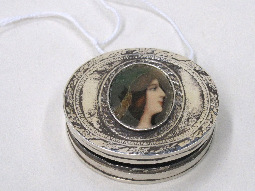 Appraisal: silver pill box with enamel portrait panel