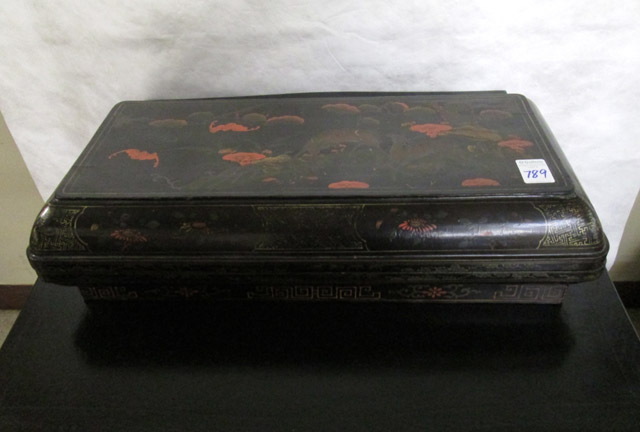 Appraisal: RECTANGULAR PAINTED LACQUERWARE SCROLL BOX Chinese th century H x