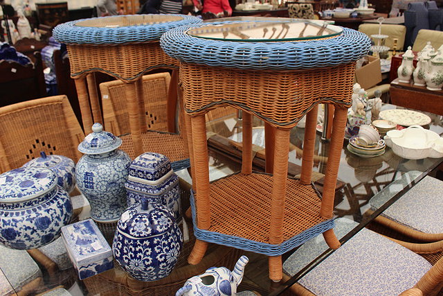 Appraisal: A PAIR OF CONSERVATORY OCCASIONAL TABLES with glass inset tops