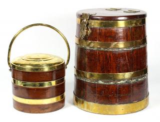 Appraisal: lot of Continental brass mounted hardwood ice bucket and storage