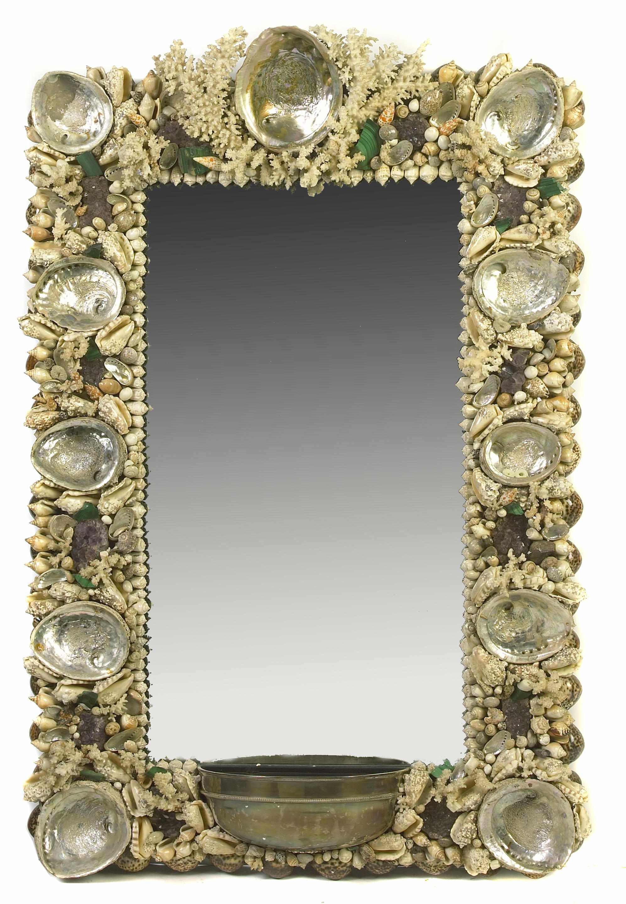 Appraisal: A large modern shell encrusted wall mirror with applied assorted