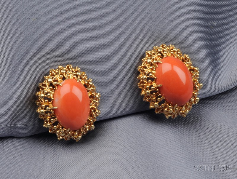 Appraisal: kt Gold and Coral Earclips Tiffany Co each prong-set with