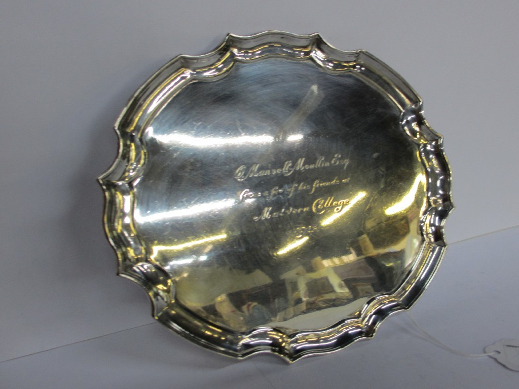 Appraisal: A silver presentation card tray Sheffield