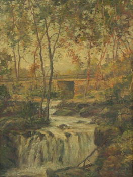 Appraisal: Alfred Addy American - Landscape with waterfall Oil on canvas