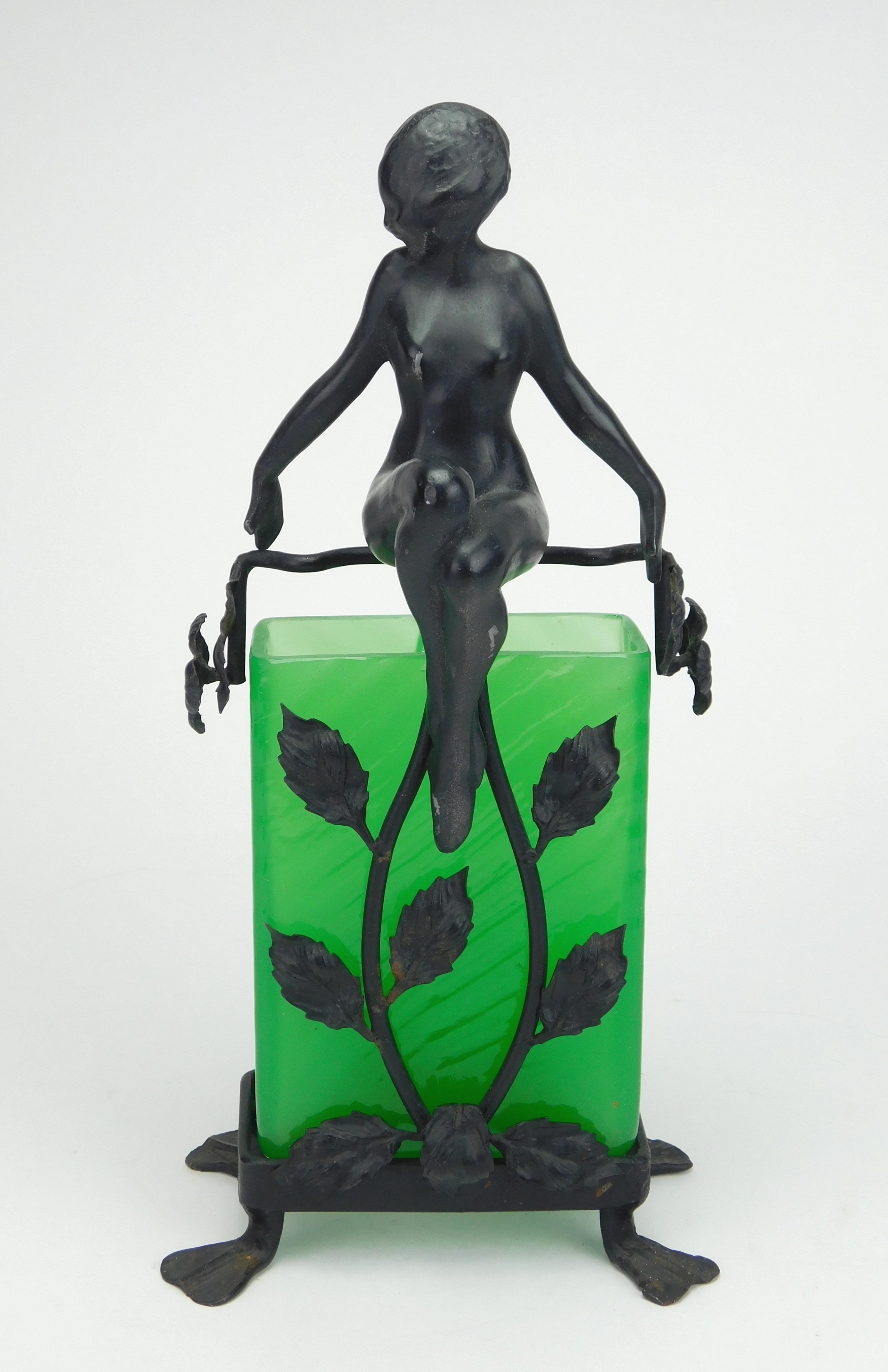 Appraisal: Frankart 'Upright Nude with Vines' vase F with original emerald