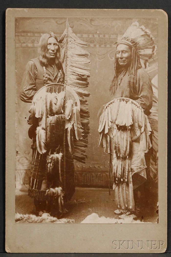 Appraisal: Cabinet Card of Two Cheyenne Warriors one with feathered staff