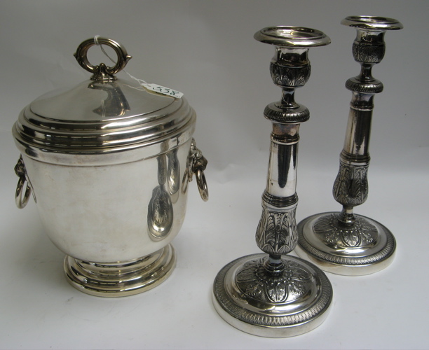 Appraisal: THREE SILVER PLATED TABLE ACCESSORIES including an insulated covered ice