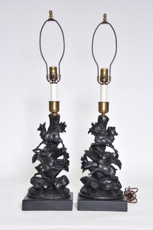 Appraisal: Pair of Black Forest garnitures converted to lamps late th