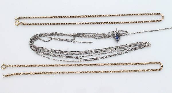 Appraisal: A collection of chains featuring two gold chains together with