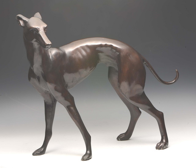 Appraisal: A BRONZE LIFE SIZE MODEL OF A WHIPPET DOG in