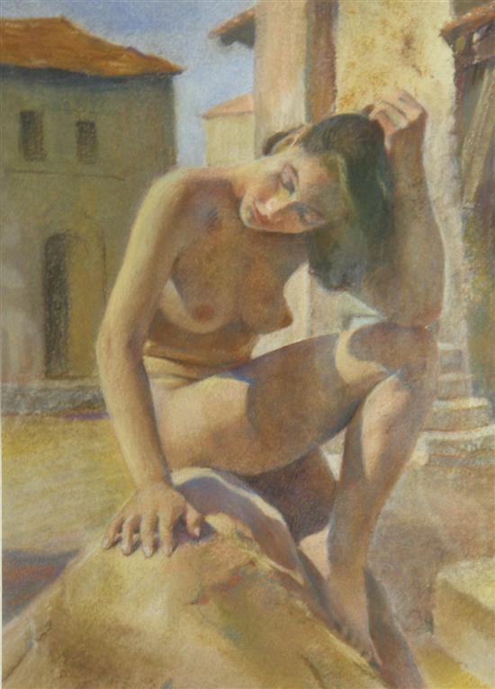 Appraisal: Wilfred G May pastel seated female nude with brown hair