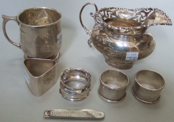 Appraisal: Silver comprising a milk jug with pierced decoration Birmingham a