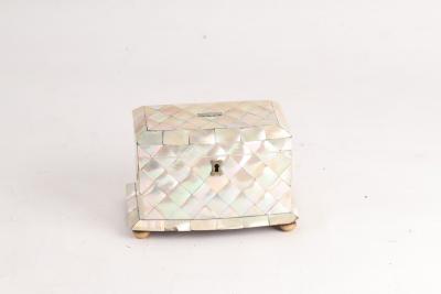 Appraisal: A Victorian mother-of-pearl tea caddy with two lidded compartments on