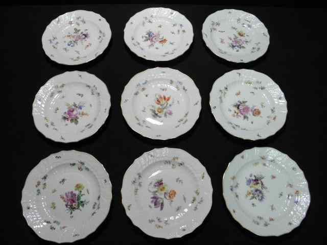 Appraisal: Lot of nine Meissen floral porcelain dessert plates Each plate