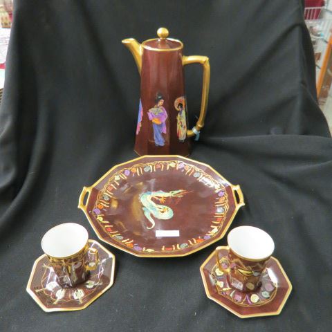 Appraisal: pc Handpainted Limoges Porcelain ChocolateService oriental designs gold trim artist