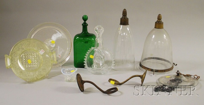 Appraisal: Two Brass-mounted Colorless Blown Glass Candle Lamps and Five Assorted