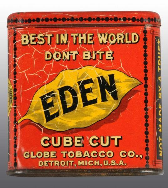 Appraisal: Eden Vertical Pocket Tobacco Tin Description Manufacturing by the Globe