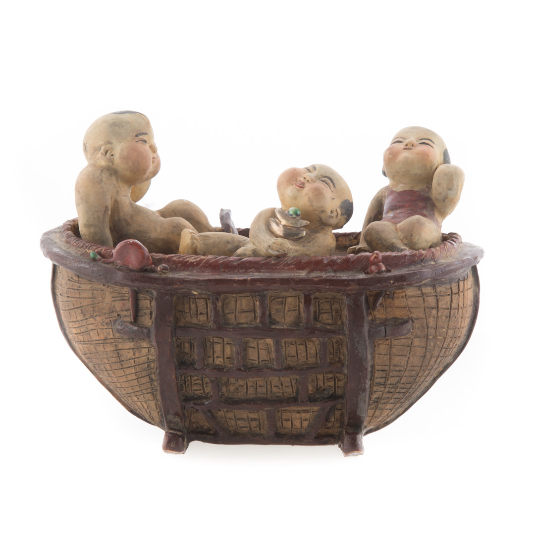 Appraisal: Chinese porcelain figural group Boys in Tub in H in