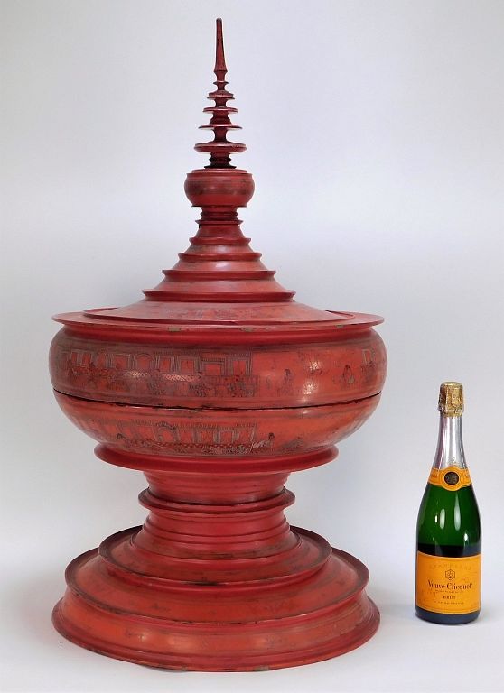 Appraisal: Large Red Lacquer Burmese Thai Food Storage Box Burmese C