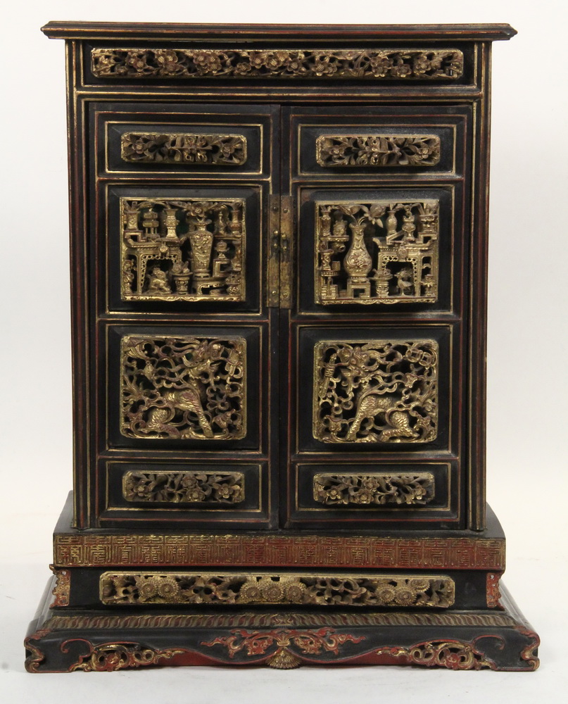 Appraisal: CHINESE TABLETOP CABINET - Straits Chinese Ancestral Shrine Cabinet most