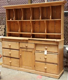 Appraisal: English waxed-pine step-back cupboard th century the superstructure with fitted