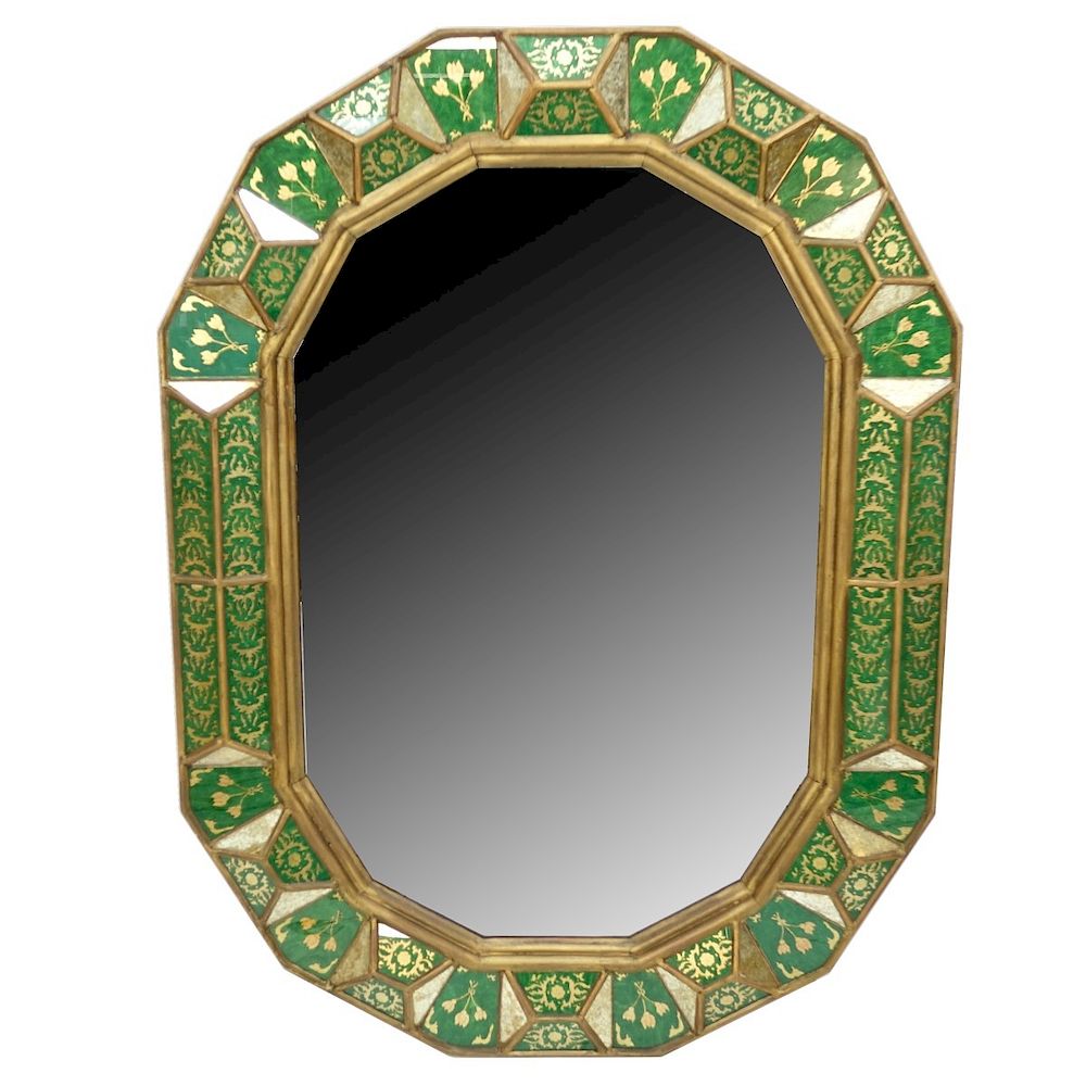 Appraisal: Eglomise Mirror Large Baker Furniture Co Eglomise Giltwood Octagonal Form