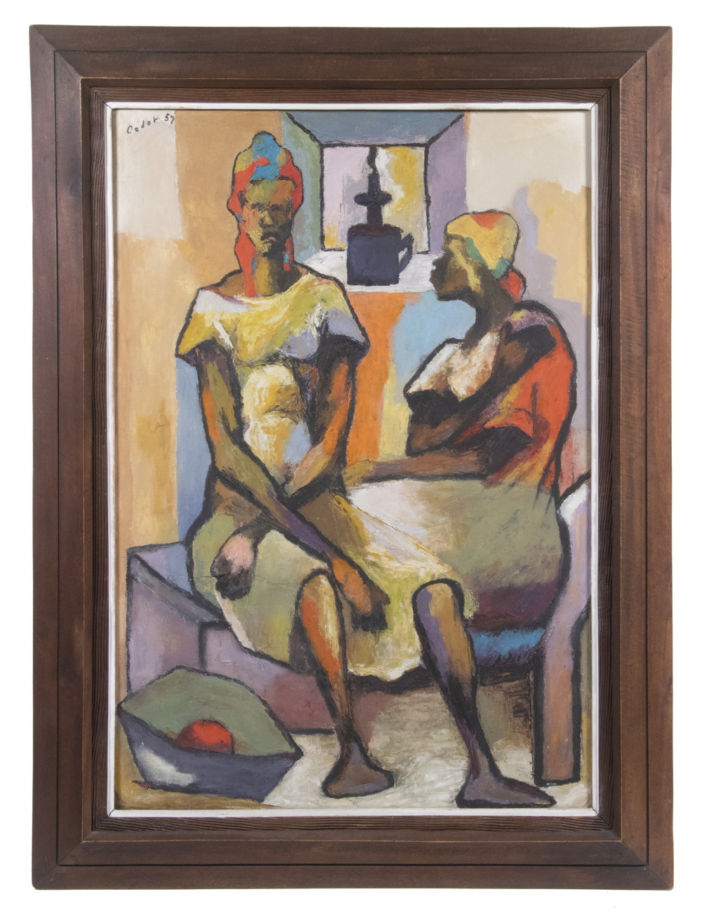 Appraisal: DIEUDONNE L CEDOR HAITI - Two Seated Women with Lamp