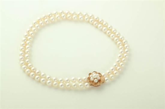 Appraisal: TWO STRAND PEARL NECKLACE Cultured Akoya two-strand mm pearl necklace