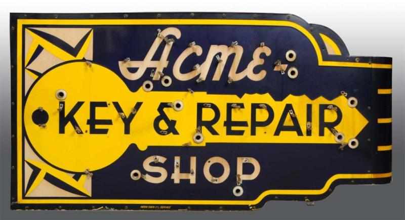 Appraisal: Porcelain Neon Acme Key -Sided Sign Description Great graphics and