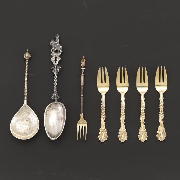 Appraisal: NORWEGIAN SILVER FLATWARE Including cake forks two decorative spoons and