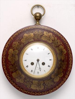 Appraisal: FRENCH MAROON-GROUND T LE PEINTE WALL CLOCK Signed Sironval Palais