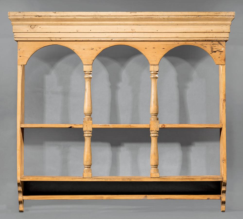 Appraisal: English Pine Hanging Shelf late th c molded cornice arched