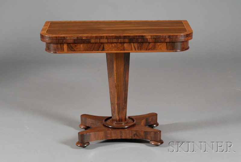 Appraisal: William IV Crossbanded Rosewood Game Table c with felt-lined interior