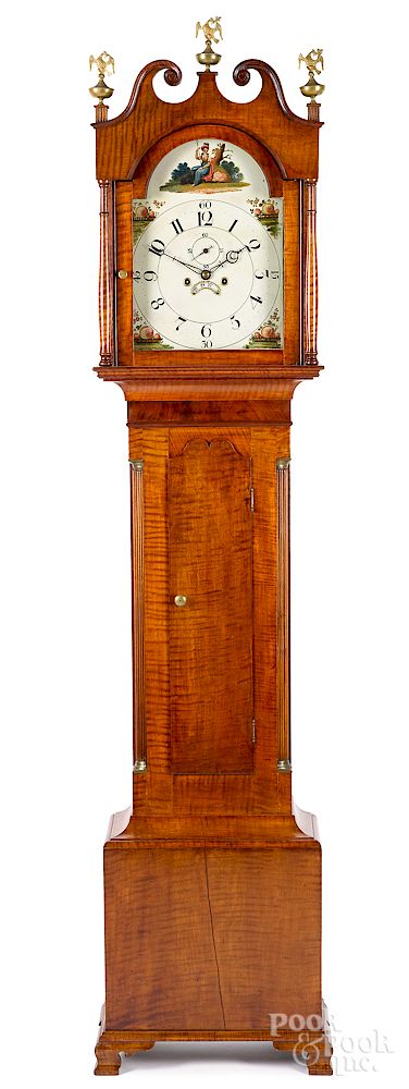 Appraisal: Pennsylvania Federal tiger maple tall case clock Exclusive on Bidsquare